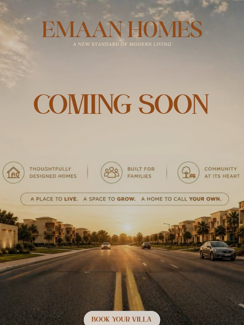 Emaan Homes coming-soon creative published by Emysh Marketing.